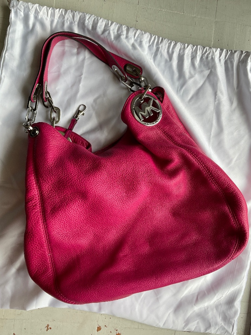 Michael Kors Fulton Shoulder Handbag Pink with Silver Hardware